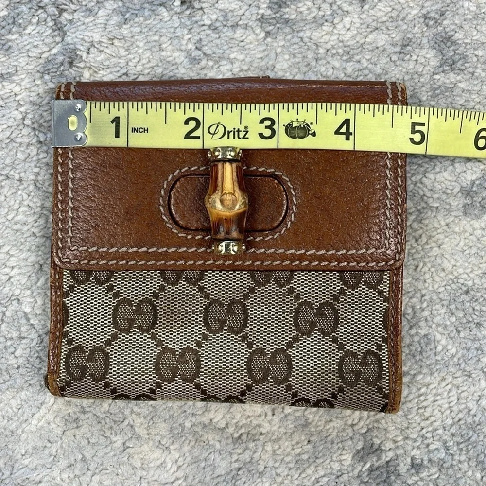 Vintage Gucci Monogram Bamboo French Wallet Brown GG Compact